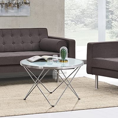 Ronde salontafel - Glazen tafel - Woonkamer inrichten - Metaal en glas - 50x80 cm - Zilver melkglas