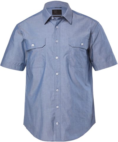 JP 1880 - Heren - overhemd van chambray korte mouwen kentkraag 2 zakken tot 8XL - Blauw denim - Maat 3XL