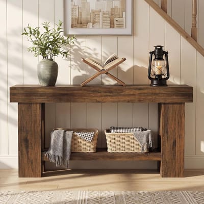 Tribesigns Consoletafe met 2 niveaus - industriële Sidetable met Opbergplank - Rustiek Bruin - 160 x 30 x 81.5 cm - Console Tafel voor Hal, Woonkamer, Entree