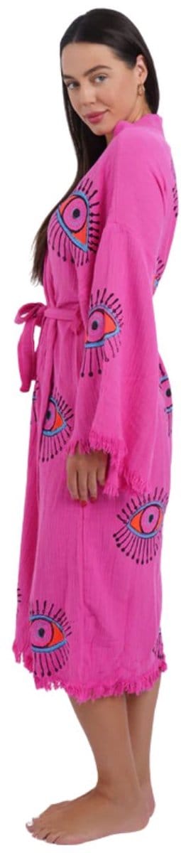 Kimono dames - 100% biologisch katoen - sauna badjas - zomer badjas - absorberend - handgemaakt - roze