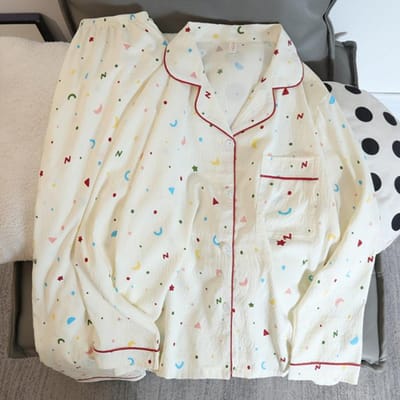 Nieuwe Herfst Kersen Pyjama Sets voor Dames Faux Katoenen Outfits voor Dames Zacht Revers Vest 2-Delige Set Lief Schattige Dames Pyjama M white