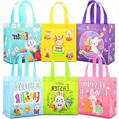 Easter Gift Bags voor Kinderen, 6 Stuks Herbruikbare Paashaas Eitassen met Handvatten voor Eieren Jagen en Feestbenodigdheden