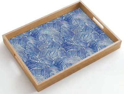 Dienblad hout 50x35 cm - Schootdienblad - Modern - Abstract - Blauw - Borrelplank rechthoek - Plateau dienbladen