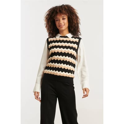 Smashed Lemon Zigzag top in zwarten zand – mouwloze gebreide spencer |