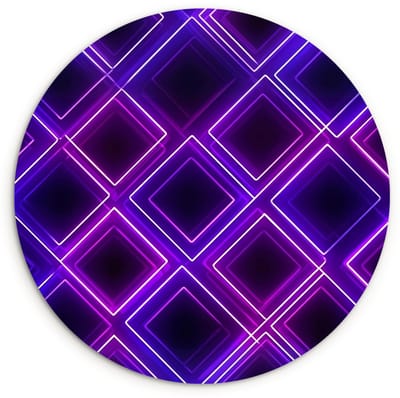 WallCircle® Wandcirkel 120x120 cm - Muurcirkel Gaming - Ruiten - Neon - Paars - Muurdecoratie woonkamer - Wanddecoratie slaapkamer - Kamer decoratie accessoires - Ronde schilderijen XXL