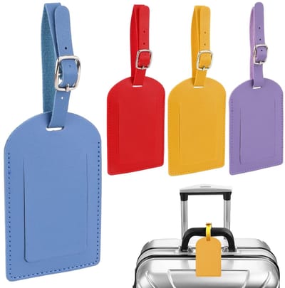 TOVBMUP Bagagelabelpakket - Leren bagagelabels - Kleurrijke bagagelabels - Adreslabels voor bagage - Voor koffers, tassen, handtassen - 4-pack