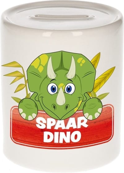 Kinder spaarpot - met dinosaurus print thema - 8 x 9 cm - keramiek - dinosaurus spaarpotten