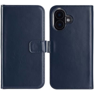 Selencia Hoesje - Geschikt voor Apple iPhone 16 - Echt Lederen Bookcase - Blauw