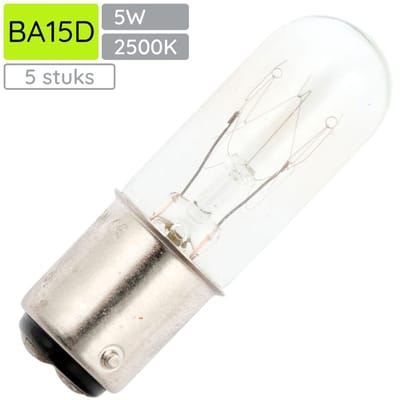Signaallamp Ba15d 130V 5W - 38 mAh - 5 stuks - T16 Gloeilamp Ø16mm - 54mm - 2500K - Dimbaar