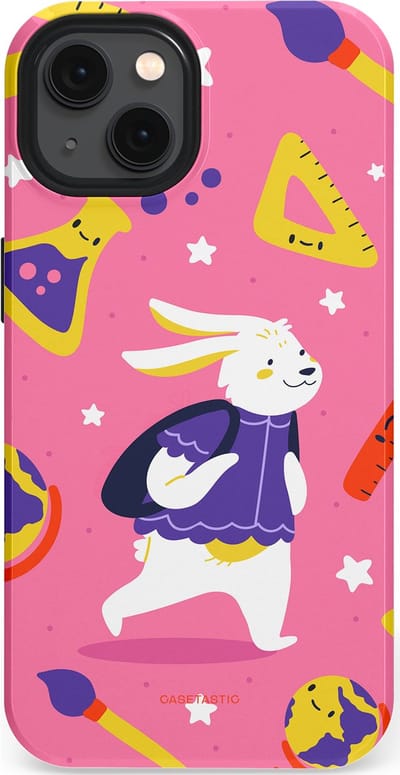 Casetastic hoesje geschikt voor Apple iPhone 13 - MagSafe - Dubbellaagse bescherming - Slimme konijnensprongen - Fashion Case - Koraal Geel Roze