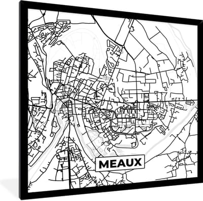 Fotolijst incl. Poster Zwart Wit- Stadskaart - Frankrijk - Meaux - Kaart - Plattegrond - Zwart wit - 40x40 cm - Posterlijst