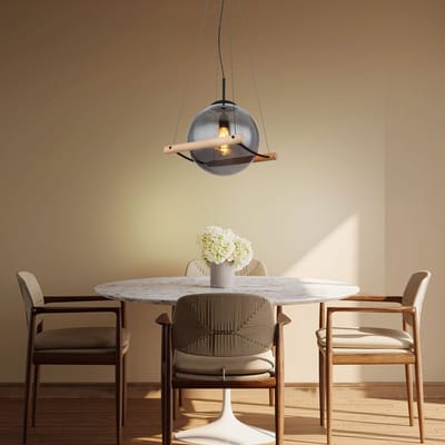 Globo - hanglamp - Leona - zwart - glas smoke glas - kleurglas-lamp - E27 - 15883H