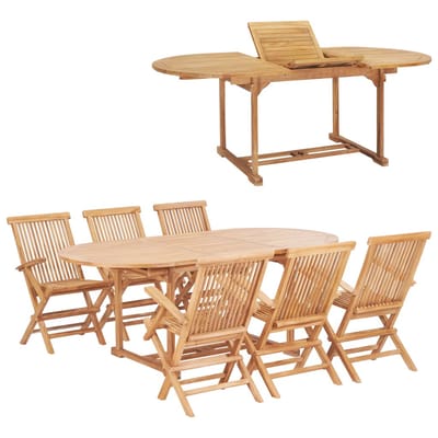 vidaXL - 7-delige - Tuinset - 150-200x100x75 - cm - massief - teakhout