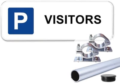 Parkeerbord Visitors - Weerbestendig Aluminium - 40x15 cm - Bevestiging: Met paal 120 cm + paalbeugels + paaldop