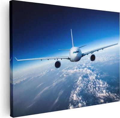 Artaza Canvas Schilderij Vliegtuig Boven De Wolken - 40x30 cm - Klein - Wanddecoratie Lucht - Muurdecoratie Woonkamer - Kamer Accessoires