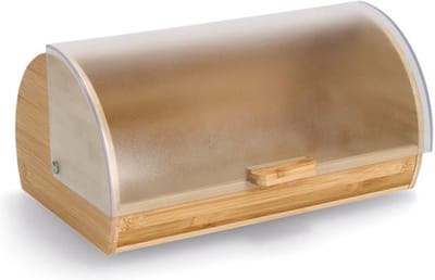 Zeller luxe brood bewaar trommel - bamboe - met transparante klep/deksel - 39 x 25 x 19 cm