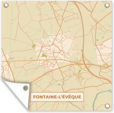 Tuin poster Vintage - Fontaine-L'Évêque - Kaart - Plattegrond - Stadskaart - 200x200 cm - Tuindoek