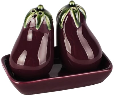 Dekoratief | Duo peper/zout aubergine, paars, porselein, 12x6x2cm | A260389