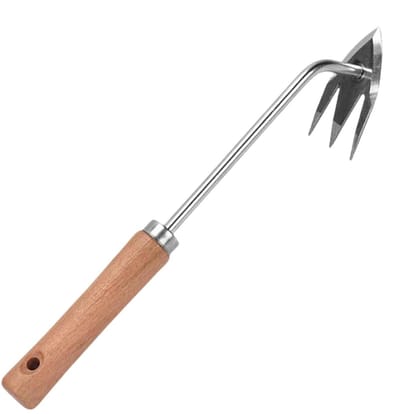 Handmatige onkruidverwijderaar - Onkruidtrekker tuin - Onkruid wieden - Driestandige klauw - 34 cm - Houten handvat
