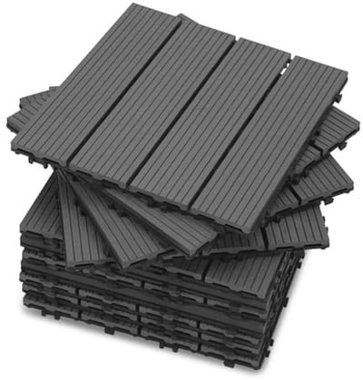 Fiqops Pack of 66 WPC Patio Tiles 30 x 30 cm Balcony Tiles Garden Tiles with Click System Decking Decking Balcony Tiles Click Tiles Decking Waterproof for Patio for 6 m² Anthracite