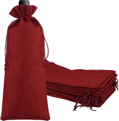 Set van 12 rode jute wijnflessen tassen 15x35cm, perfect voor bruiloften, verjaardagen en feestjes