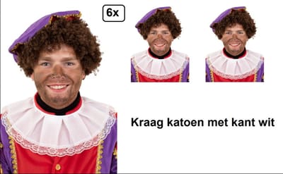 6x Kraag katoen met kant wit - Sinterklaas en Piet kragen thema feest party festival