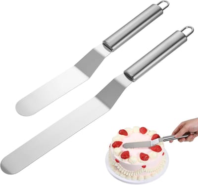 Paletmes Set - 2 Stuks - Geknikte Spatels - RVS - 26.5 cm & 31.5 cm - Breedte 3 cm - Rond Handvat - Taart Decoratie Spatels - Zilver