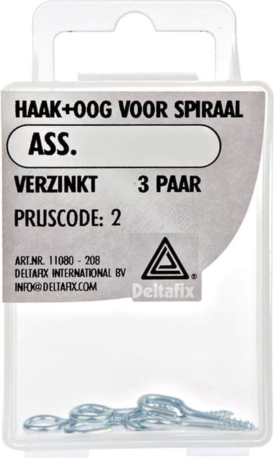 Deltafix gordijnspiraal toebehoren haak + oog verzinkt ass. 3 paar