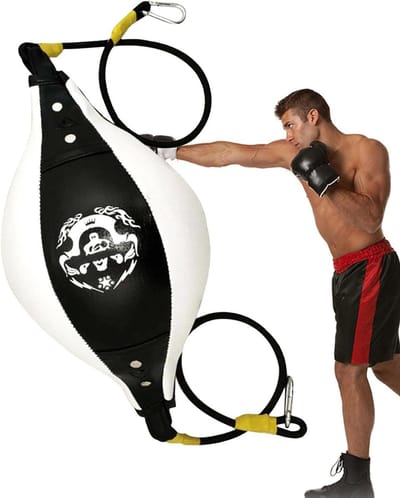 Speed Bag Bokszak - Boksbal Trainingsbal - Fitness en Stressverlichting - Heavy-Duty Constructie - 38x18 cm - Zwart en Wit