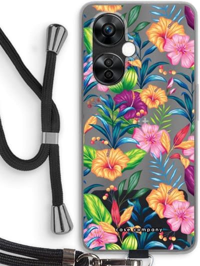 Case Company® - Hoesje met koord geschikt voor OnePlus Nord CE 3 Lite hoesje met Koord - Tropisch 2 - Telefoonhoesje met Zwart Koord - Bescherming aan alle Kanten en Over de Schermrand