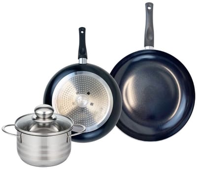 Set van 2 Koekenpannen 20 en 24 cm en 1 braadpan 14 cm Elo Prima Brillant