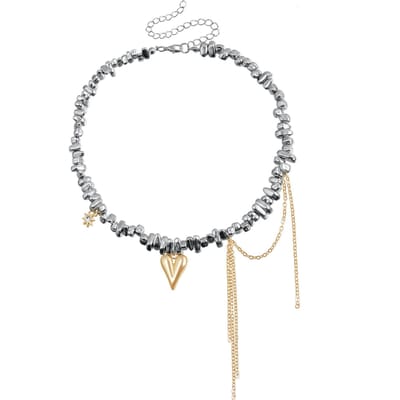 Pendentif Cœur Collier à franges irrégulières perlé Chaîne de clavicule Design métallique Collier mode Femmes gray