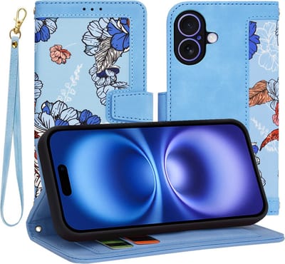 Hoesje geschikt voor Apple iPhone 16 - Techsuit FlipCraft Book Wallet Case met koord - Vibrant Blue