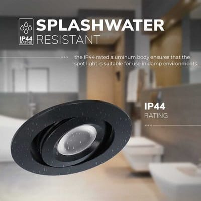Set van 10 HOFTRONIC Sienna - LED Inbouwspot voor veranda, overkapping en badkamer - Zwart - 12 volt - Incl. afstandsbediening - Dimbaar en kantelbaar - 3 Watt 200 lumen - Zaagmaat: Ø 44 mm - extra plat 30mm - 2700K Warm wit - IP44 waterdicht