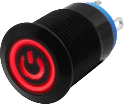 ProRide Metalen Drukschakelaar ON-OFF - 12mm - Spatwaterdicht - 12V/24V - LED Indicatie Rood