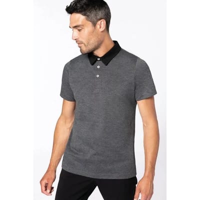 Heren Polo in twee kleuren Jersey Donker Heather Grijs / Zwart Kariban Collectie maat XL