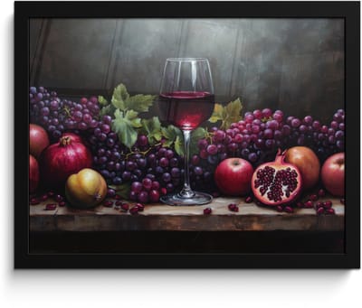 Poster in lijst - Fotolijst 40x30 cm - Posters - Wijn - Fruit - Stilleven - Posterlijst zwart - Decoratie - Wanddecoratie woonkamer - Muurdecoratie slaapkamer
