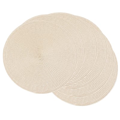 QTTVBTNA - Ronde geweven placemats - Hittebestendig - Ideaal voor Tafelbescherming - antislip - Gevlochten Onderleggers - Dia 38 cm - Beige - 6 stuks