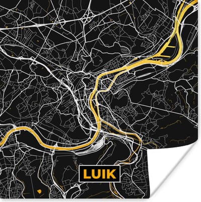 Poster Luik - Gold - Stadskaart - Plattegrond - Kaart - 100x100 cm XXL