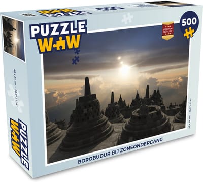 Puzzel Borobudur bij zonsondergang - Legpuzzel - Puzzel 500 stukjes