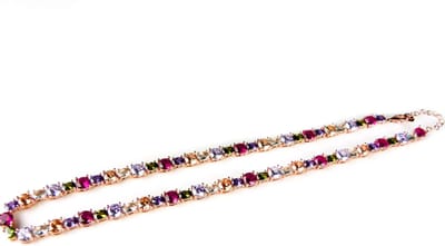 Zilveren halsketting halssnoer collier roos goud verguld gezet met multicolor cubic zirconia stenen