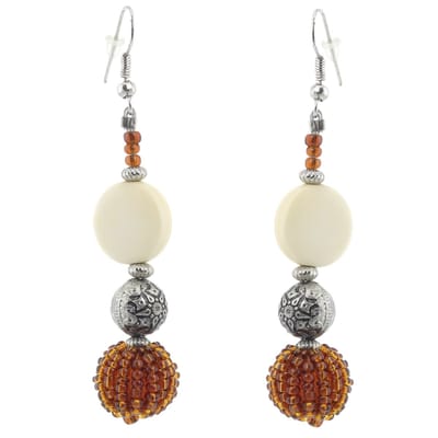 Behave – Lange oorbellen – Crème wit Amber – Kralen – Bohemian stijl