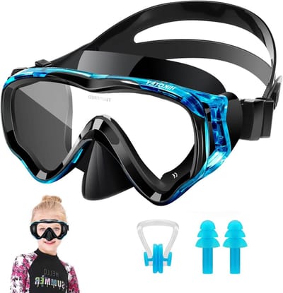 Duikbril voor kinderen 4-16 jaar met neusafdekking 180 graden panorama HD siliconen band snorkelset