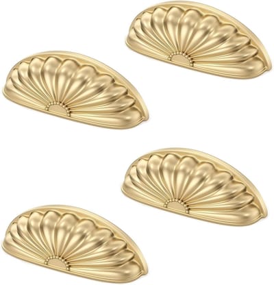 Set van 4 Messing Keuken Kast Deur Handgrepen - Elegante Gouden Schelp Handvatten voor Meubels en Laden