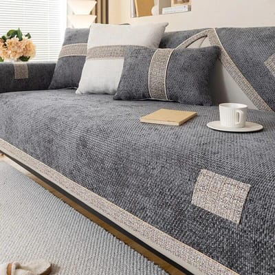 Nieuwe Chenille Vierkante Ruit Sofa Kussenhoes Vier Seizoenen Universeel Licht Luxe Sofa Mat Woonkamer Antislip L-Vormige Sofa Mat 70x70cm 1pcs