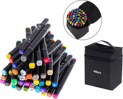 Dubbelzijdige Alcoholmarkers 48-delig – Twinmarkers in Luxe Etui – Dual Tip Stiften met Dikke & Dunne Punt – Professionele Kleurstiften voor Tekenen, Handlettering & Bullet Journals