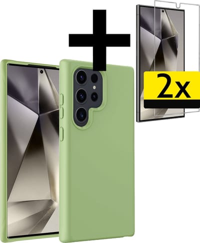 Hoesje - Met 2x Screenprotector - Geschikt voor Samsung Galaxy S24 Ultra - Sterk & Shockproof - Back Cover - Siliconen Case - Telefoon Hoes - Telefoonhoesjes - Groen