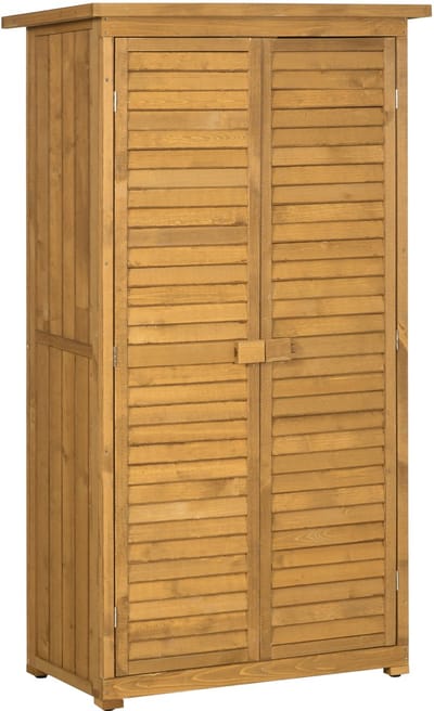 Wishdor - Gereedschapskast - 3 legplanken - Opbergkast met dubbele lamellendeuren - Landelijk - Tuin en terras - Hout - Natuurlijk hout - 87 x 46,5 x 160 cm