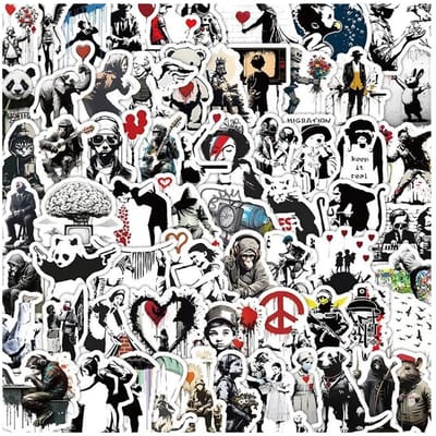 10 30 50 100 Stuks Banksy Street Art Graffiti Stickers Vintage Esthetische Sticker Diy Telefoon Skateboard Notitieboek Cartoon Decals Decor gray