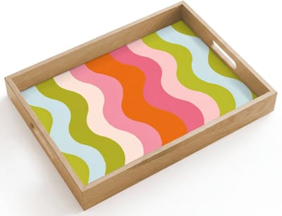 Dienblad hout 40x30 cm - Schootdienblad - Banen - Golven - Kleurrijk - Verticaal - Borrelplank rechthoek - Plateau dienbladen